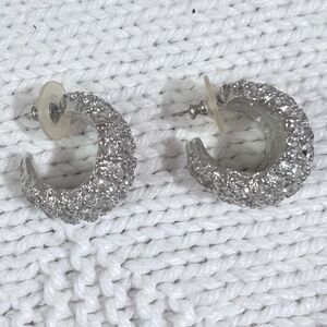 Rhinestone Half-Hoop Pierced Earrings